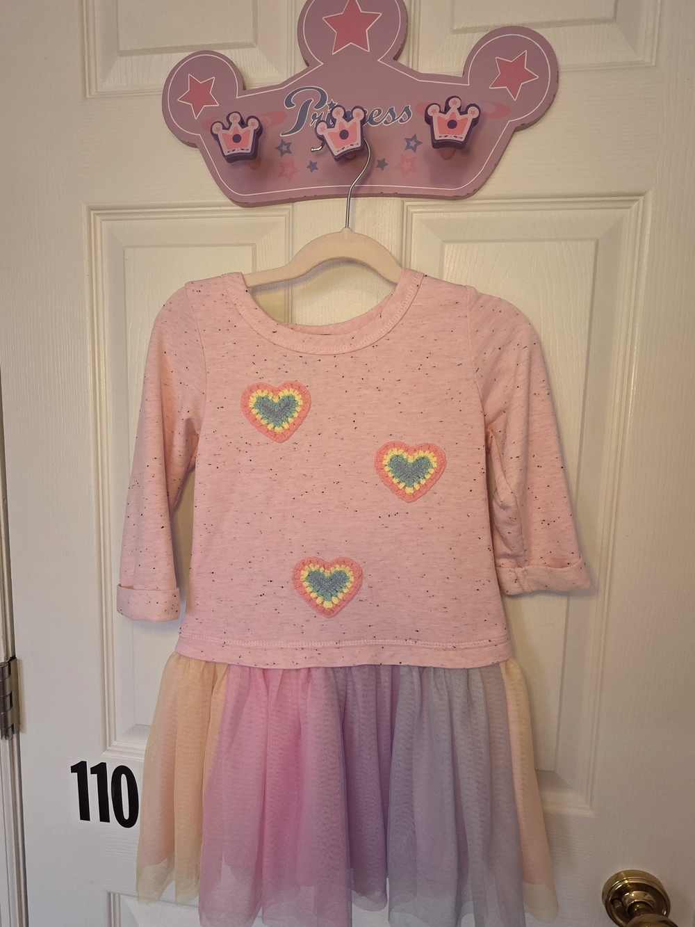 Zunie Pink Sweatshirt Dress with Rainbow Heart Appliques and Pastel Tulle Skirt